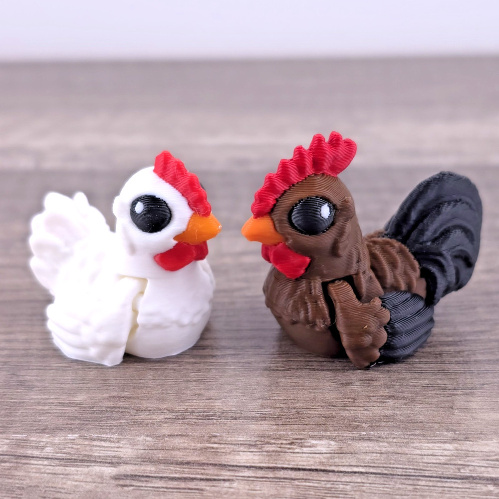 Mini Rooster Chicken Pair 3D Printed Flexi Fidget Desk Pets Farm Animal Toy Set