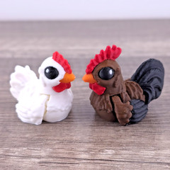 Mini Rooster Chicken Pair 3D Printed Flexi Fidget Desk Pets Farm Animal Toy Set