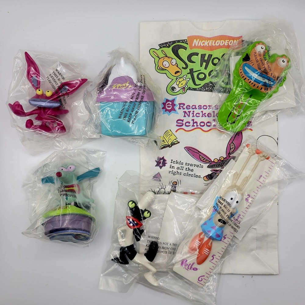 Complete Set + Paper Bag of Hardee’s Nickelodeon School Tools Real Monsters