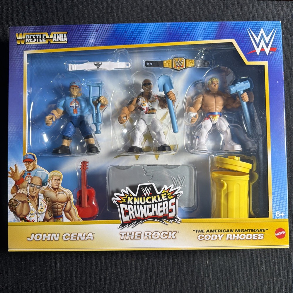 WWE Knuckle Crunchers Action Figures Mattel 3-pack WrestleMania Cena Rock Cody