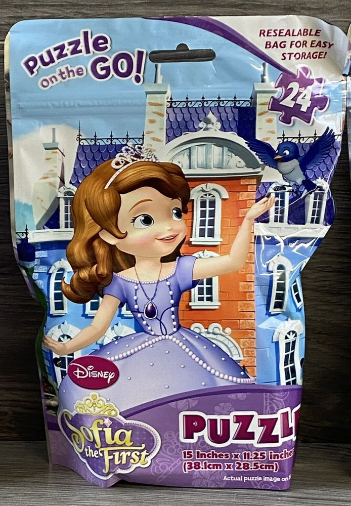 Disney Sofia The First 24pc Puzzle On The Go! 15”x11.25” Resealable Bag New