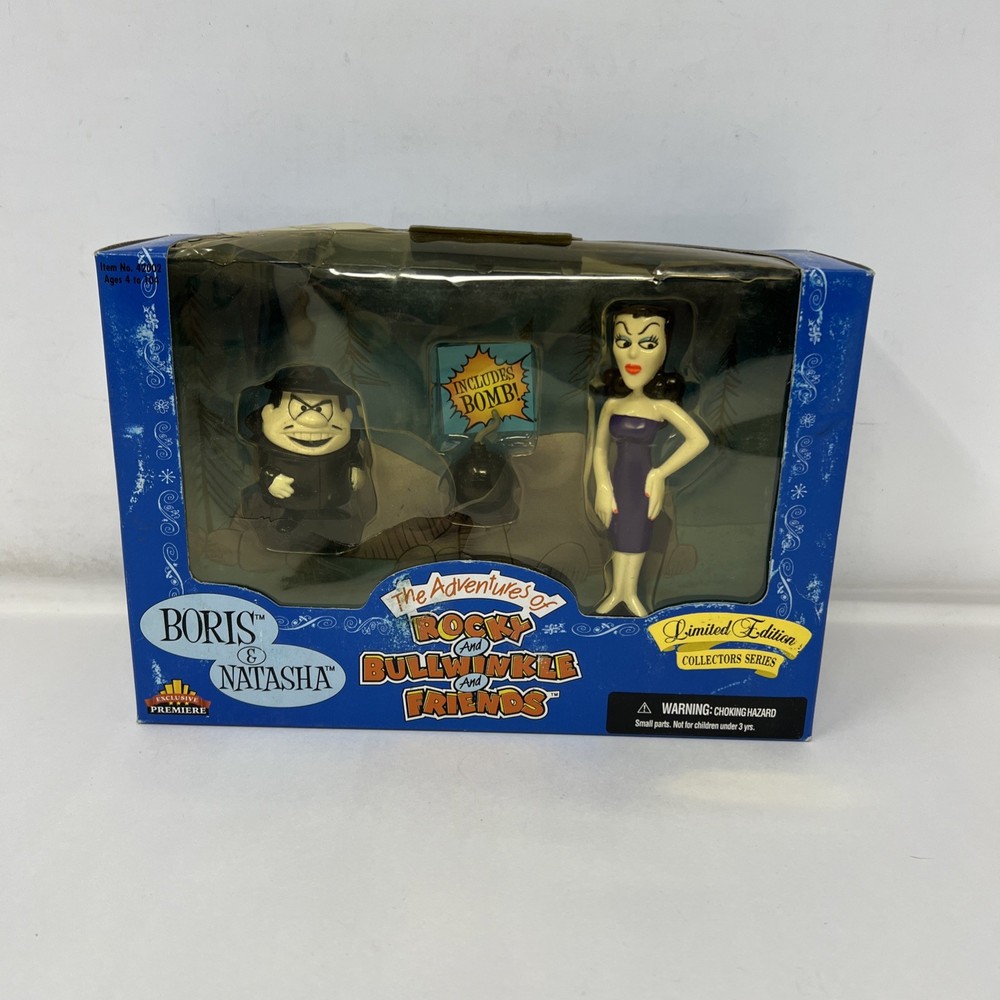 1998 Exclusive Premiere Rocky & Bullwinkle Boris Natasha Action Figures Box DMG