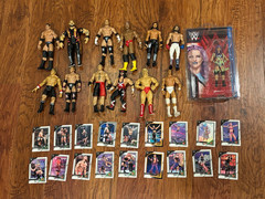 Lot of WWE WWF Action Figures and Cards (1 Autographed) Brock Lesnar,Ric Flair