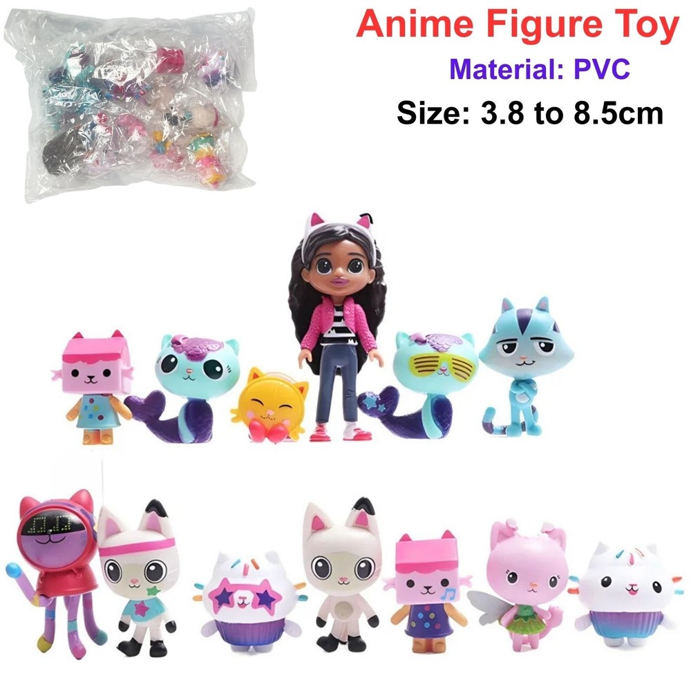13pcs Gabby Dollhouse Anime Figure Toy Smiling Car Cat Hug Gaby Girl Dolls…
