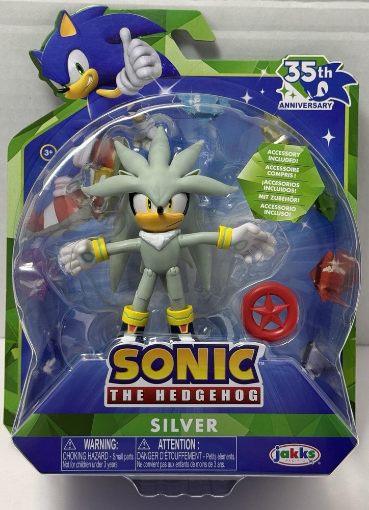 Sonic the Hedgehog SILVER Figure 35th Anniversary Jakks Pacific Red Star Spring