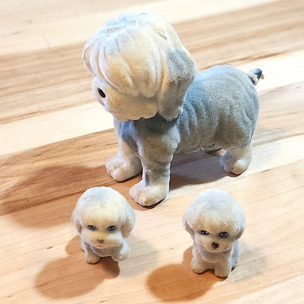 Vintage 2009 Toy Puppy In My Pocket Flocked Sheepdog Family of 3 Dogs