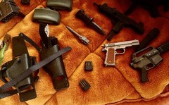 Large Lot 12-in 1/6 scale GI Joe Military Guns Rifles Knives Goggles Belts etc.