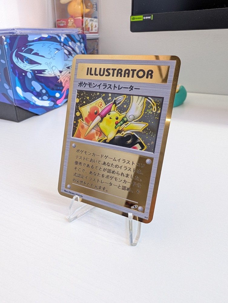 Pikachu Illustrator Metal Gold Custom Display Card Japanese Textured.
