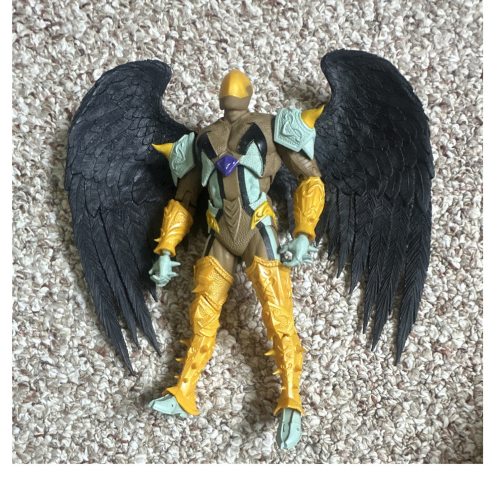 Bird Action Figure Plastic Toy Gold Armor w/ Black Wings, Green Accents