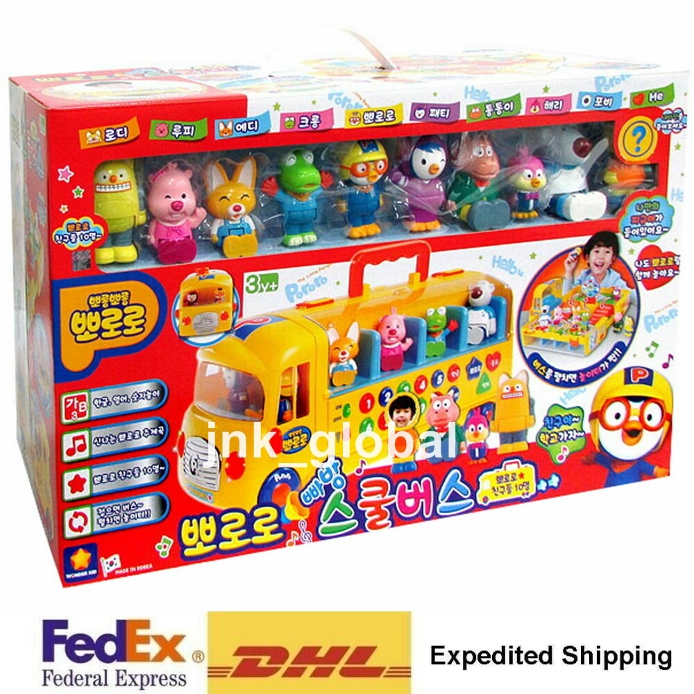 PORORO Melody School Bus & 10 Friends Figures Gift +Free Express Ship
