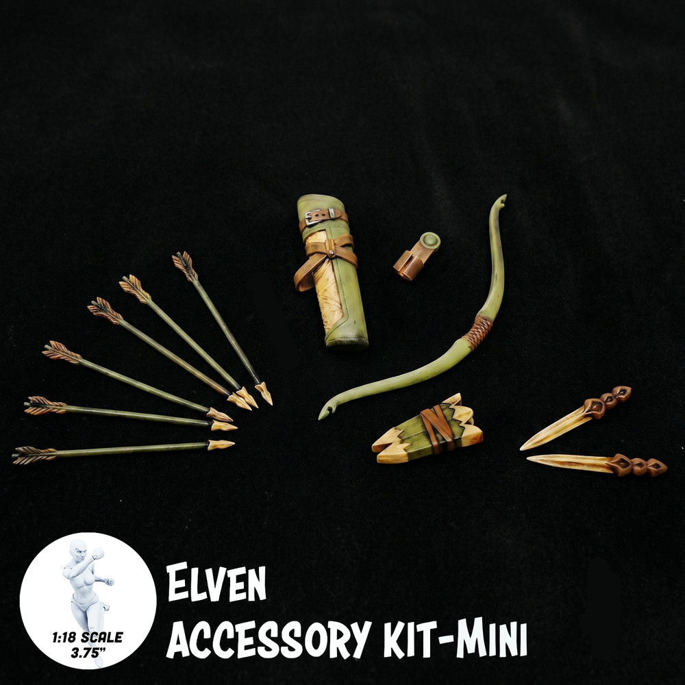 1:18 Scale Elven Mini Gear Kit (Bow, Quiver and Blade Pack for 3.75″ – 4″