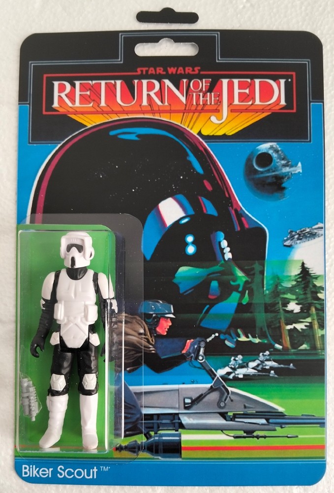 PRO- CUSTOM BIKER SCOUT RETRO FIGURE on STUNNING JEDI CUSTOM DESIGNED CARDBACK