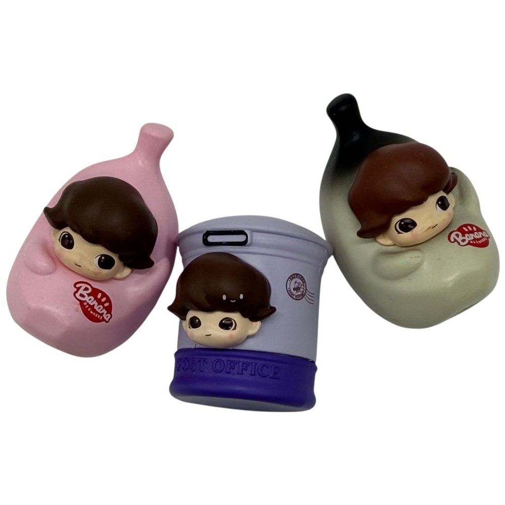 Banana Boy Bottle and Post Office Bin Miniature Figure Set of 3 Used
