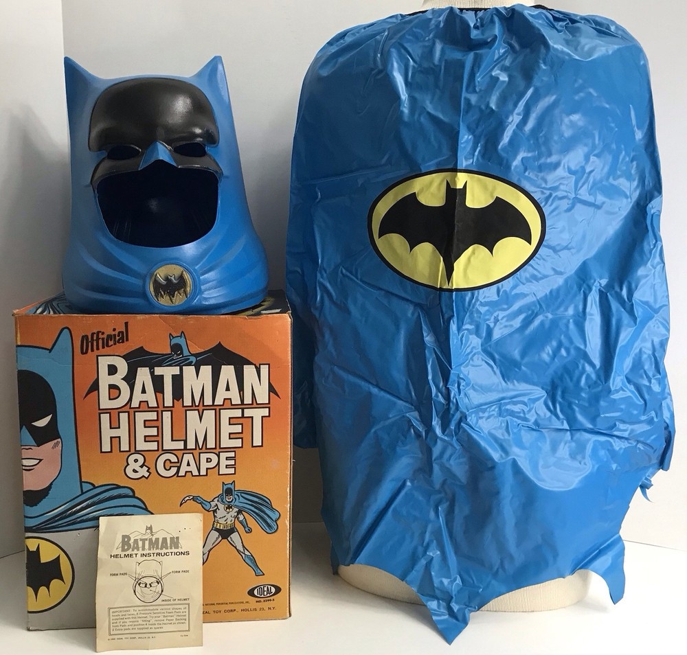 Vintage 1966 Ideal BATMAN Cape & Helmet (Cowl) Playset w/Box VERY NICE!
