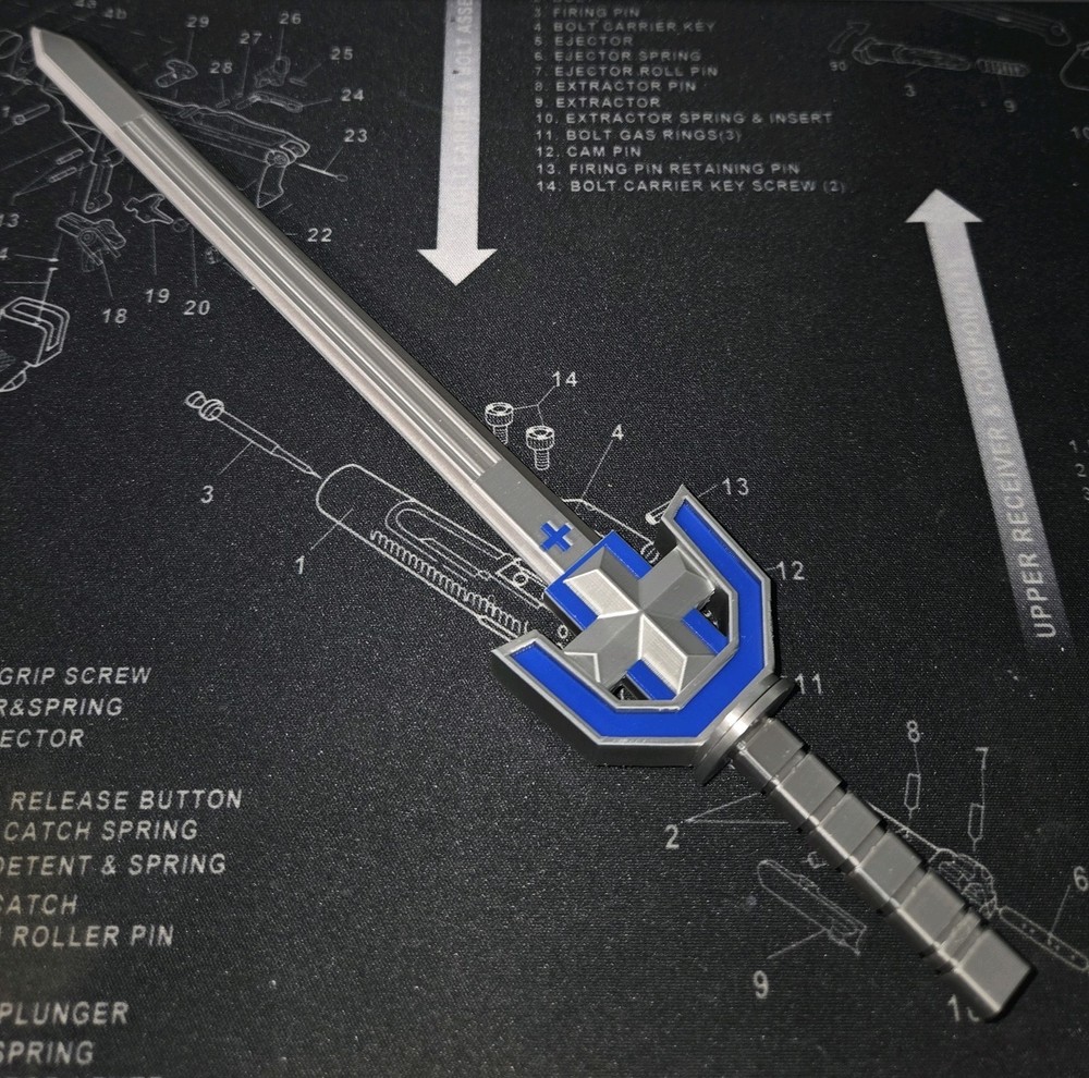 3D Printed Voltron Dairugger Replacement Sword Blue & Silk Silver PLA About 11″