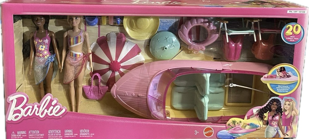 Barbie Lake Adventure Playset 20 Accessories Dolls Chairs Life Vests 1851598