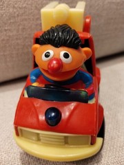 Sesame Street Fire Truck Ernie Red Pull Back’n Go Toy Car, Illco, Vintage, 1988