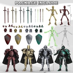 8pcs DIY Multi-Colored 3D Printed Action Figures Set – Medieval Knight Style, Mo