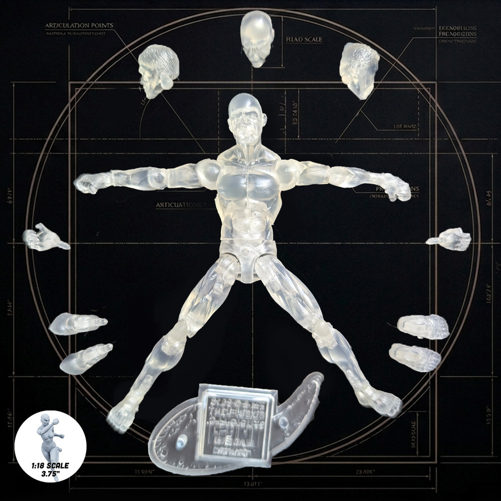 Crystal Clear Male Body Vitruvian H.A.C.K.S. Action Figure Blank 1:18 Scale