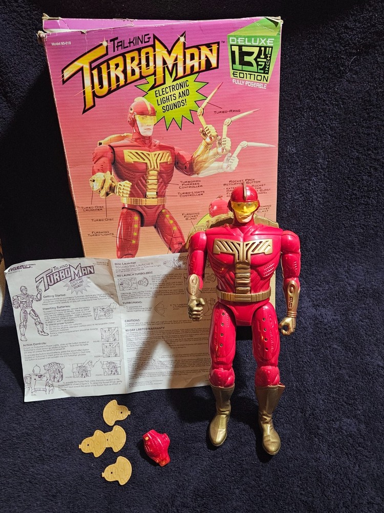 TIGER Deluxe TALKING TURBO MAN 1996 13” Action Figure FINE in ROUGH Box-Complete