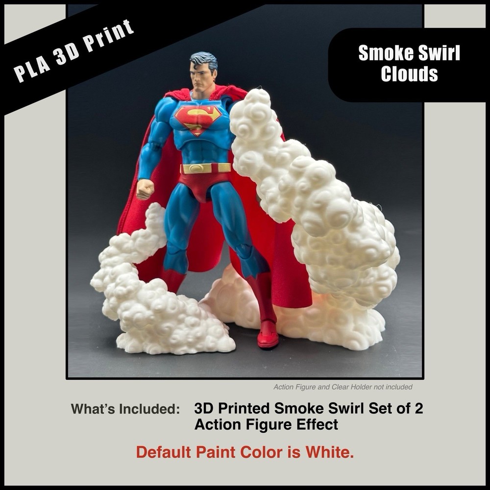 Smoke Swirl Cloud Effects Set of 2 | 3D Printed | Action Figure Prop Accessory