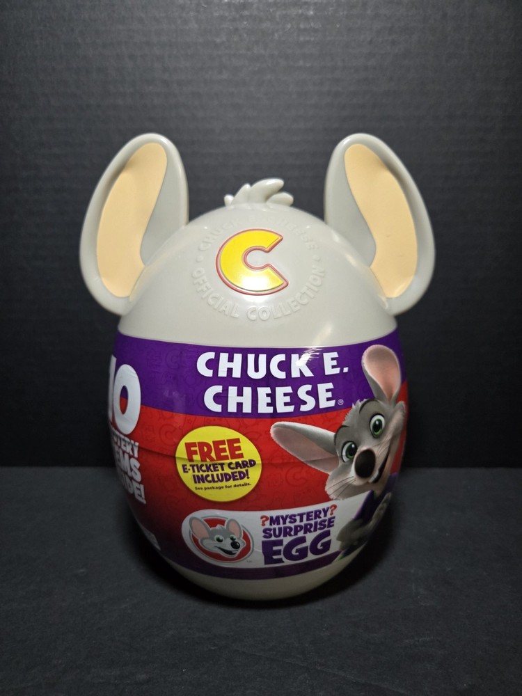 CHUCK E. CHEESE Mystery Surprise Egg Collectible ~ 10 Items Inside w/ E Ticket