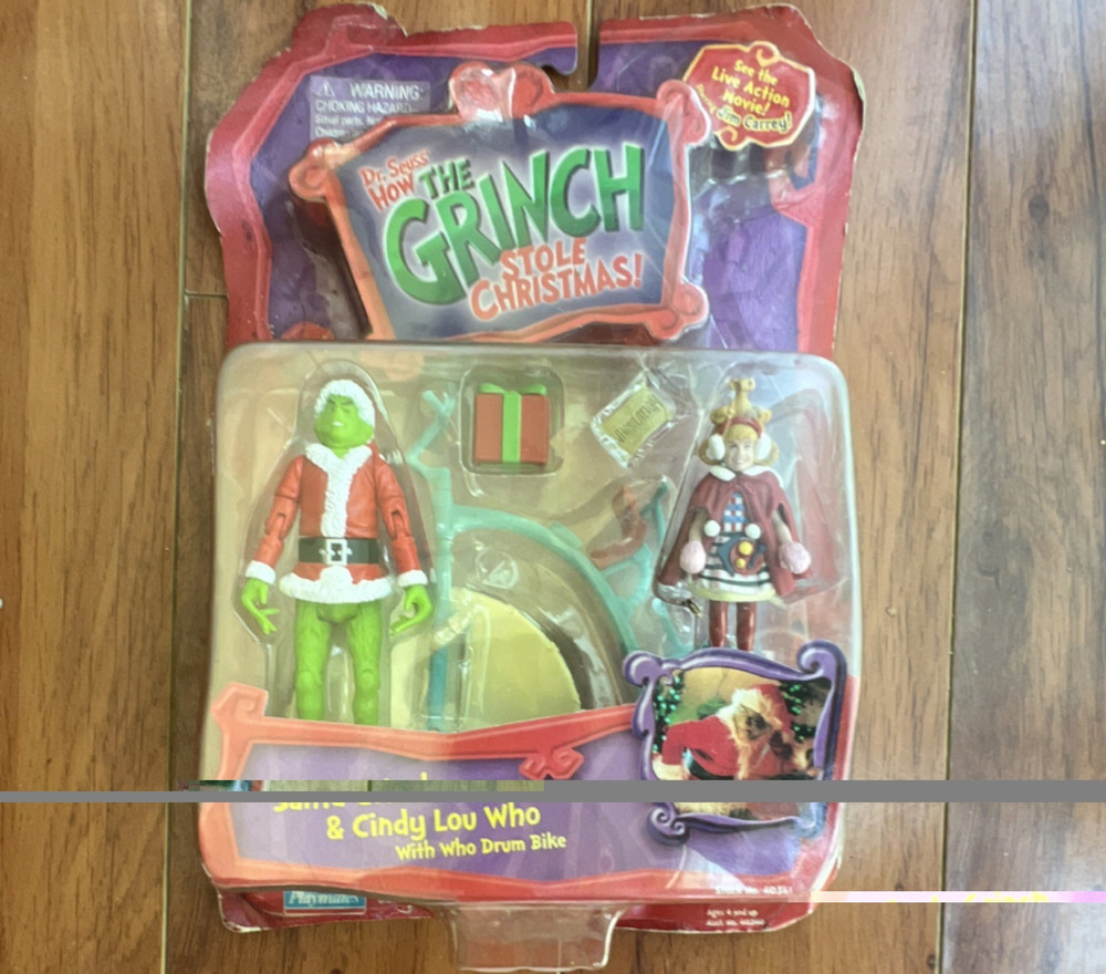 Playmates Grinch & Cindy Lou Who Figure Set w/ Who Drum Bike Bicycle Present