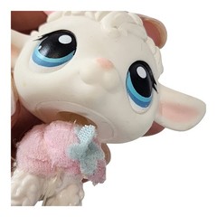 Littlest Pet Shop Authentic LPS 376 Sheep Lamb White Blue Eyes Pink Bow Sweater