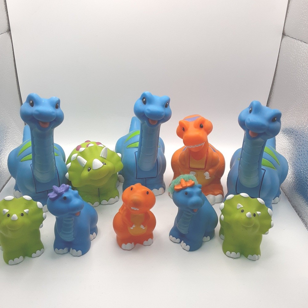 VTG Lot Of 10 Fisher Price Little People Dinosaur Figures Brachiosaurus T-Rex