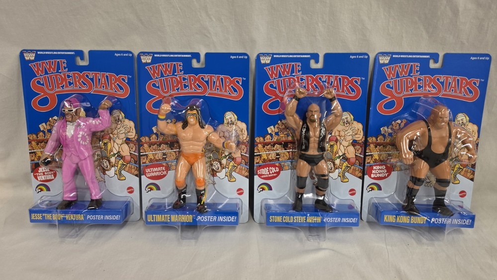 Set Of 4 LJN WWE Wrestling Superstars Wave 2 Ultimate Warrior Austin Bundy Jesse