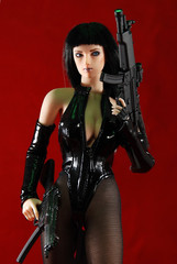 1/6 TBLeague Phicen Leotard Battle Outfit + Gloves Black Patent PU S07C S22 S23