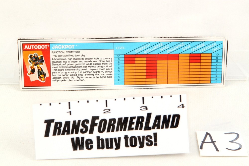 Transformers G1 Action Masters Jackpot Tech Specs 1990 Vintage Hasbro