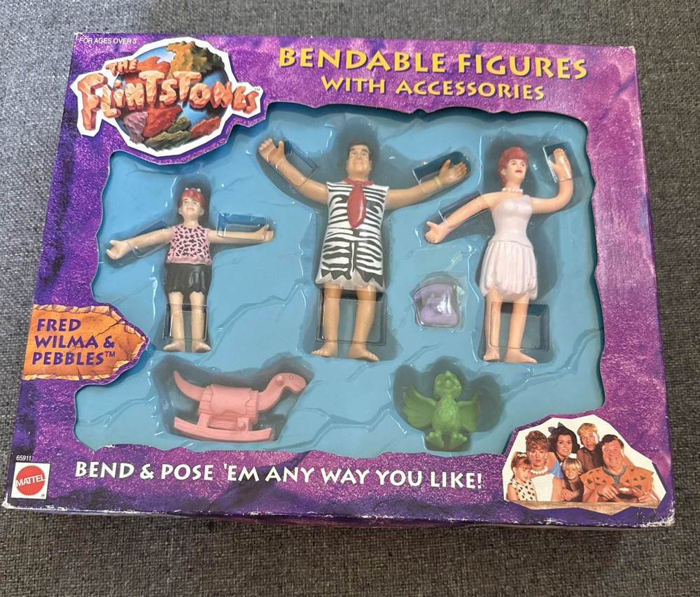 VTG 1993 Mattel The Flintstones Bendable Action Figure Set – New in Sealed Box