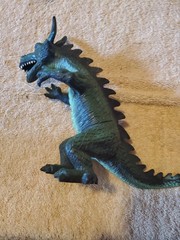 Large Green DRAGON Vinyl Plastic Figure, 10″ tall, 11″ long