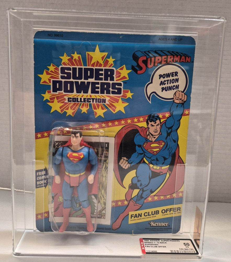 AFA 50 Super Powers Superman action figure (Kenner, 1984, series 1, 12 back)