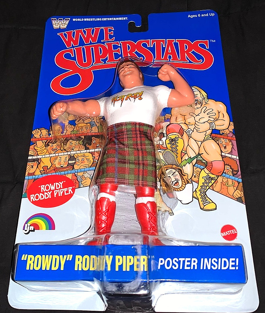 WWE SUPERSTARS LJN 2026 “ROWDY” RODDY PIPER BLUE CARD 8 IN. FIGURE NEW! W/POSTER
