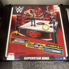 WWE Superstar Ring 14″ Spring-Loaded Mat Pro-Tension Ropes 4 Events in 1 Playset