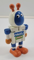 *B8) Toysmith Flexi Articulated Wooden Robot Toy Orange Blue White