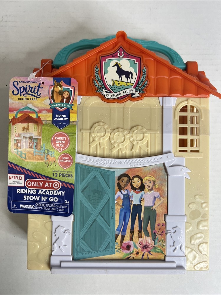 DreamWorks Spirit Riding Free Riding Academy Stow N’ Go Stable w/ Spirit FreeS&H