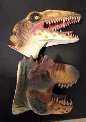 Jurassic World Dinosaur Hand Puppet Lot of 2 Official Universal Rubber T-Rex Rap