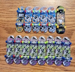 Lot Of 14 Finger Skateboards Boards, Wheels And Axles Blue, Red, Green & Yellow