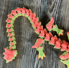 Horned Dragon 3d printed Articulated 19in Melon Pink, Green, Orange Multicolor