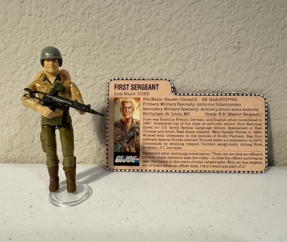 GI Joe 1983 Duke First Sergeant Figure with File Card Weapons Original Parts