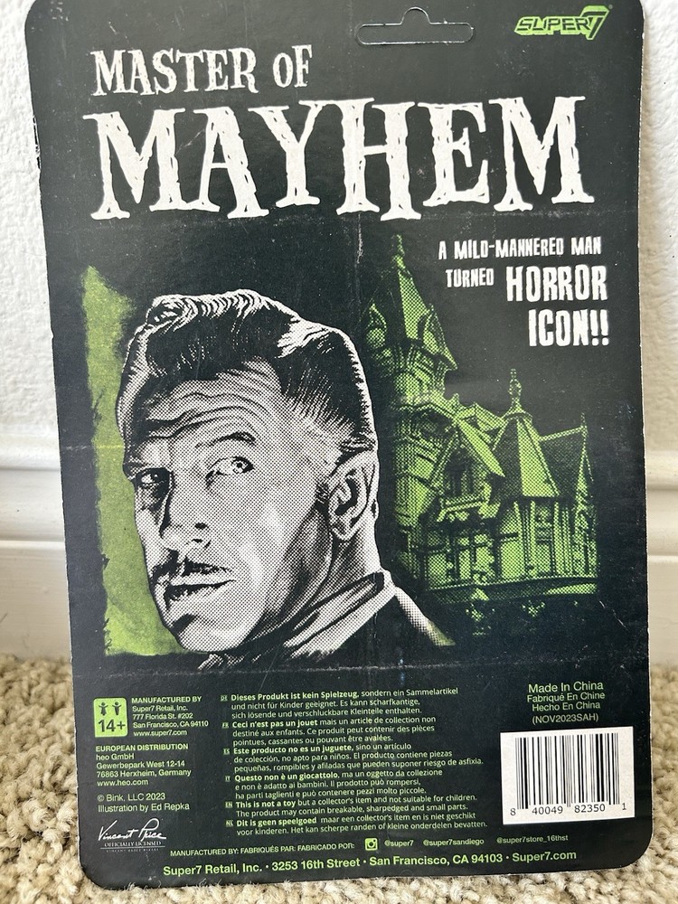 Super7 Reaction Vincent Price Master Of Mayhem 3.75″ Figure Unpunched Card Rare