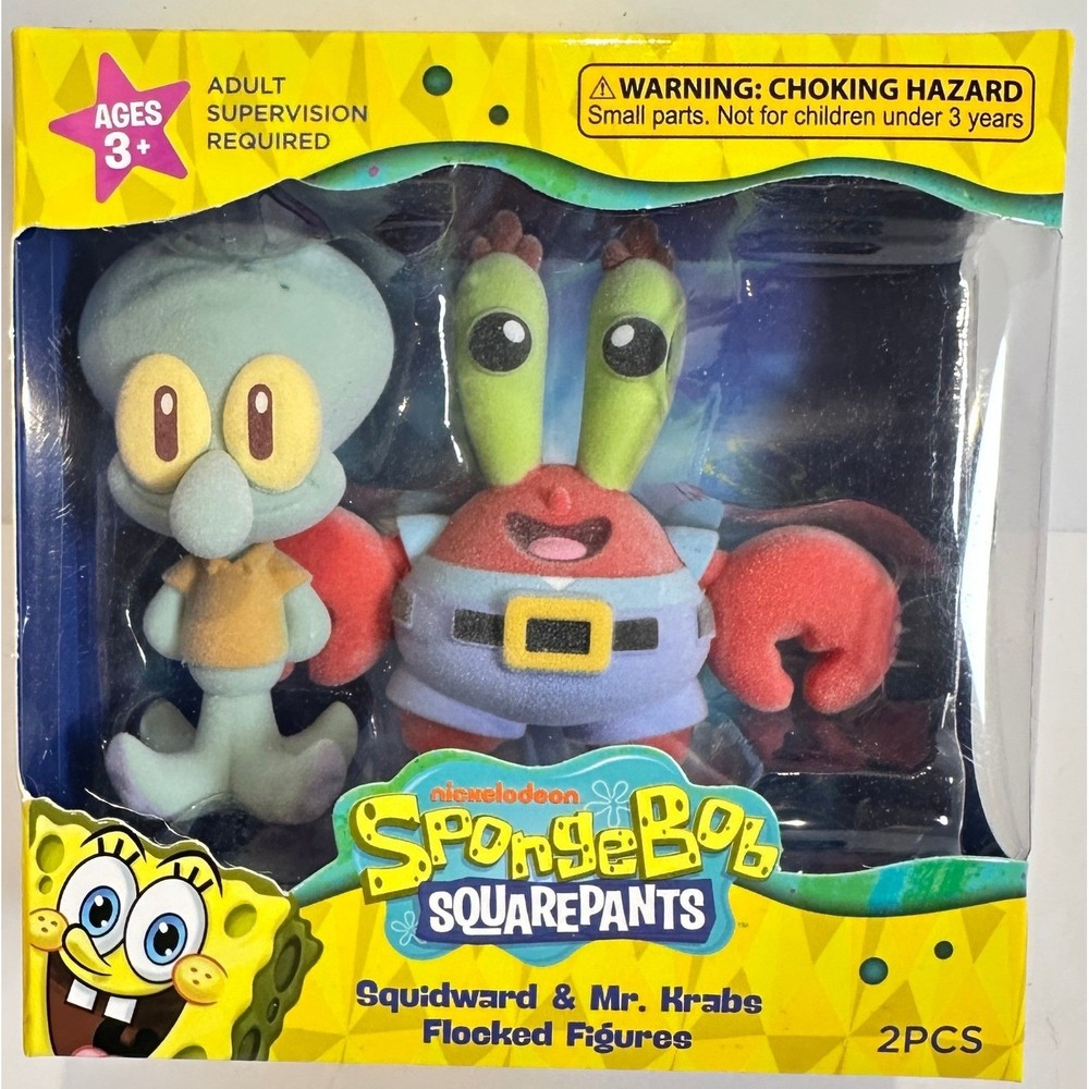 Nickelodeon SpongeBob SquarePants Squidward Mr Krabs Flocked Figures Set 02 New