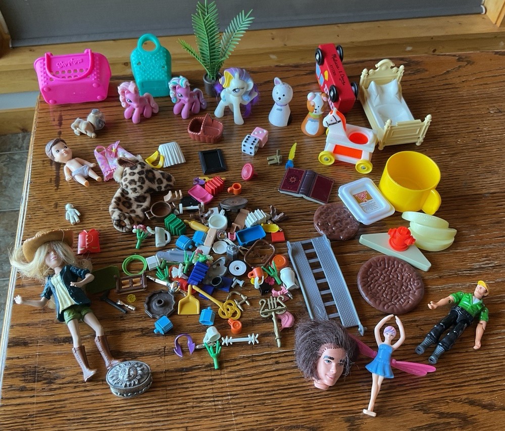 Vintage Mixed Lot Of Toys From Toy Box 1980’s+Shopkins*Ken Head*Playmobile*Pony