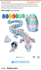 3D Printed Dragon Egg Crystal Full Articulated Dragon Fidget Toys Dragon in Egg