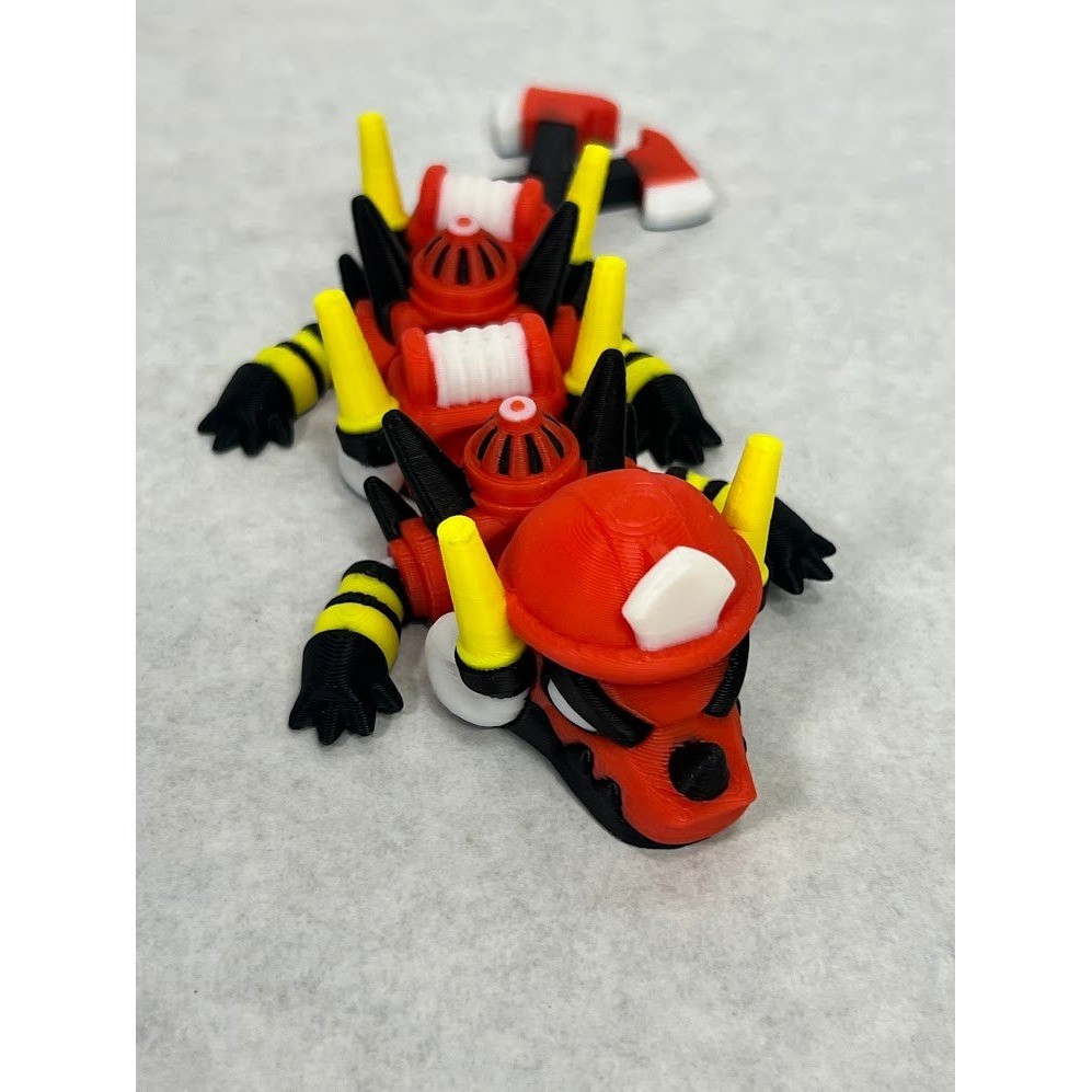 3D Printed Articulating Firefighter Dragon Fidget Toy Red Black Yellow 6 Inch