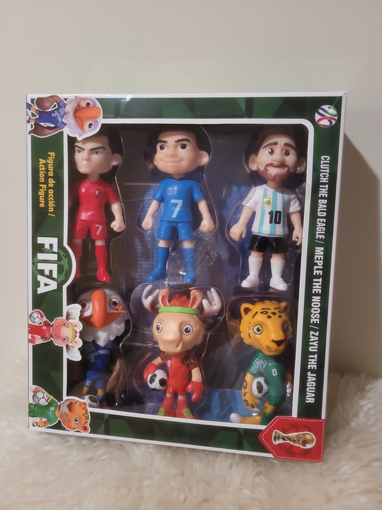 FIFA Soccer Football Stars & Mascots 6‑Pack – Messi Ronaldo – New – Damaged Box