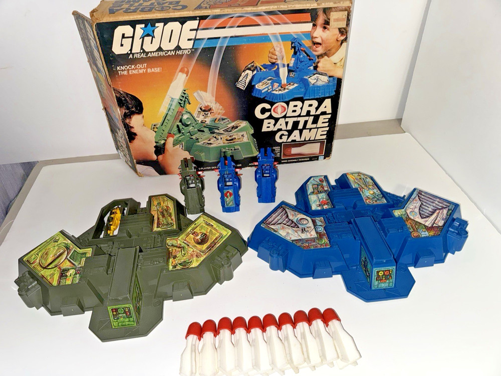 VTG 1982 Hasbro GI Joe Cobra Battle Game w/ Box & Extra Launcher Mostly Complete